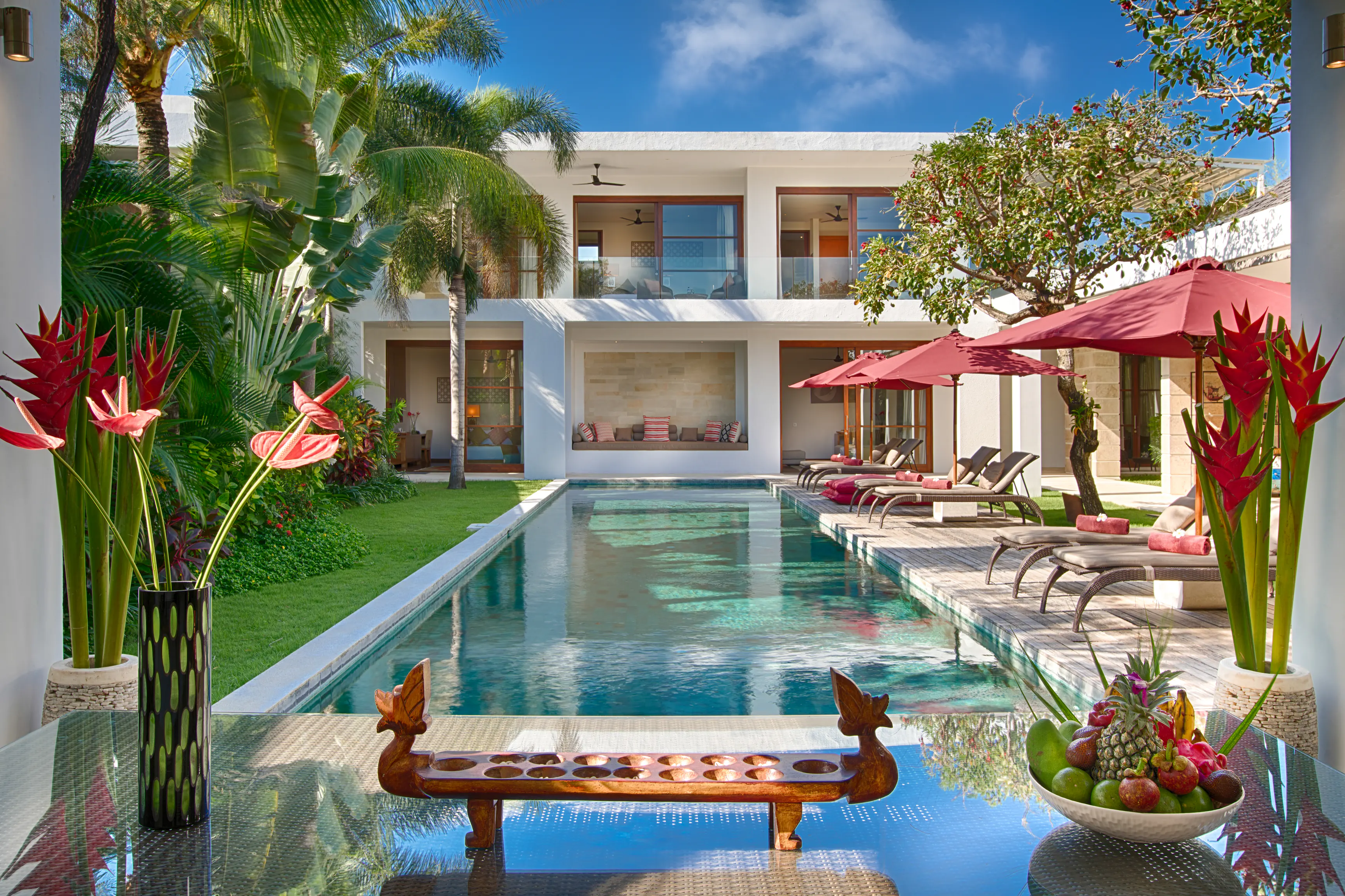View across the pool from the shaded balé at Casa Brio